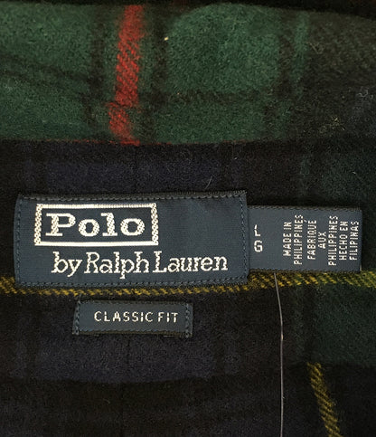 美品 RALPH LAUREN 長袖シャツ ワーク ウール チェック NAVY メンズ SIZE L ラルフローレン