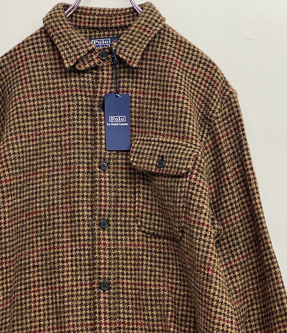 ラルフローレン 美品 長袖シャツ ウール エルボー ブラウン ワンポケ メンズ SIZE L RALPH LAUREN