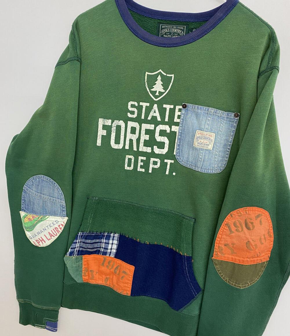 美品 POLO COUNTRY RALPH LAUREN ポロカントリー スウェット パッチワーク USED加工 メンズ SIZE L ラルフローレン