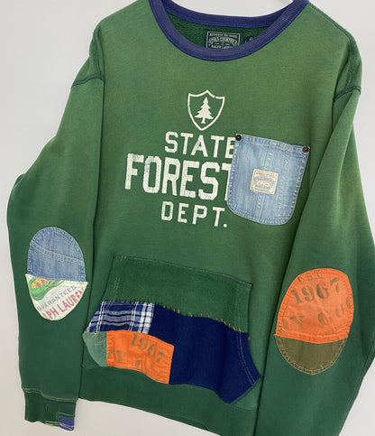 美品 POLO COUNTRY RALPH LAUREN ポロカントリー スウェット パッチワーク USED加工 メンズ SIZE L ラルフローレン
