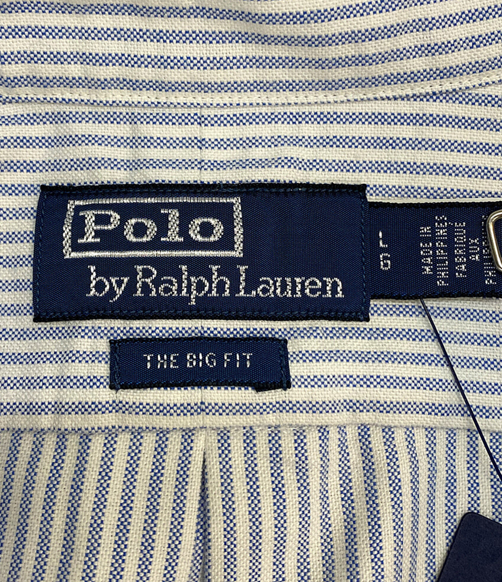 美品 POLO RALPH LAUREN 長袖シャツ THE BIG FIT ストライプ ブルー メンズ SIZE L ポロ・ラルフローレン