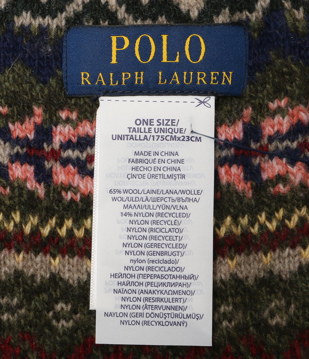 ラルフローレン 美品 マフラー ジャガード オリーブ メンズ RALPH LAUREN