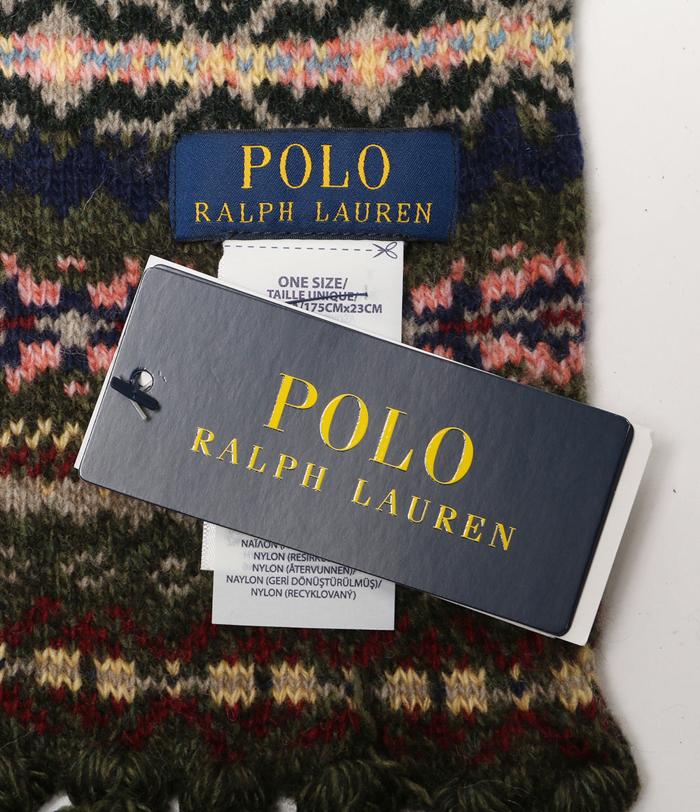ラルフローレン 美品 マフラー ジャガード オリーブ メンズ RALPH LAUREN