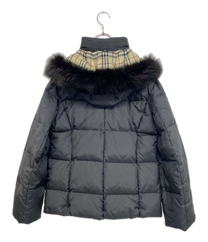 BURBERRY London ダウンジャケット ブラック ノバチェック ファー付 FS345-855-09 レディース SIZE 38 バーバリーロンドン