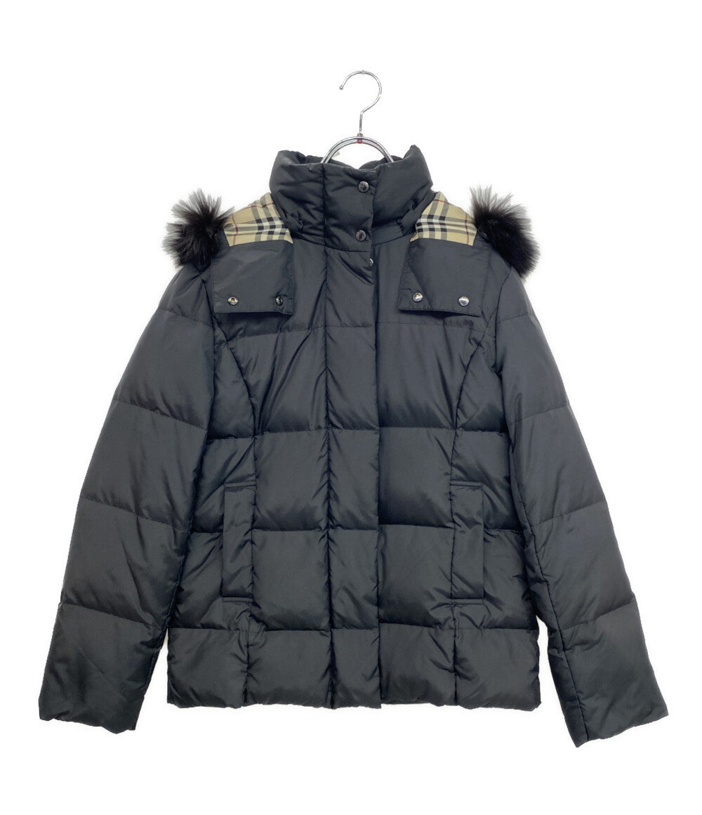 BURBERRY London ダウンジャケット ブラック ノバチェック ファー付 FS345-855-09 レディース SIZE 38 バーバリーロンドン