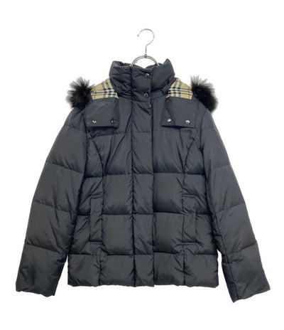 BURBERRY London ダウンジャケット ブラック ノバチェック ファー付 FS345-855-09 レディース SIZE 38 バーバリーロンドン