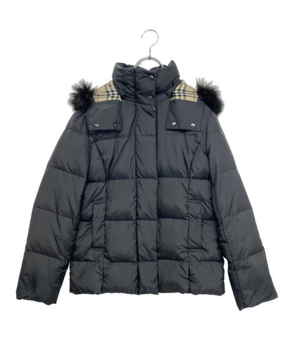 BURBERRY London ダウンジャケット ブラック ノバチェック ファー付 FS345-855-09 レディース SIZE 38 バーバリーロンドン