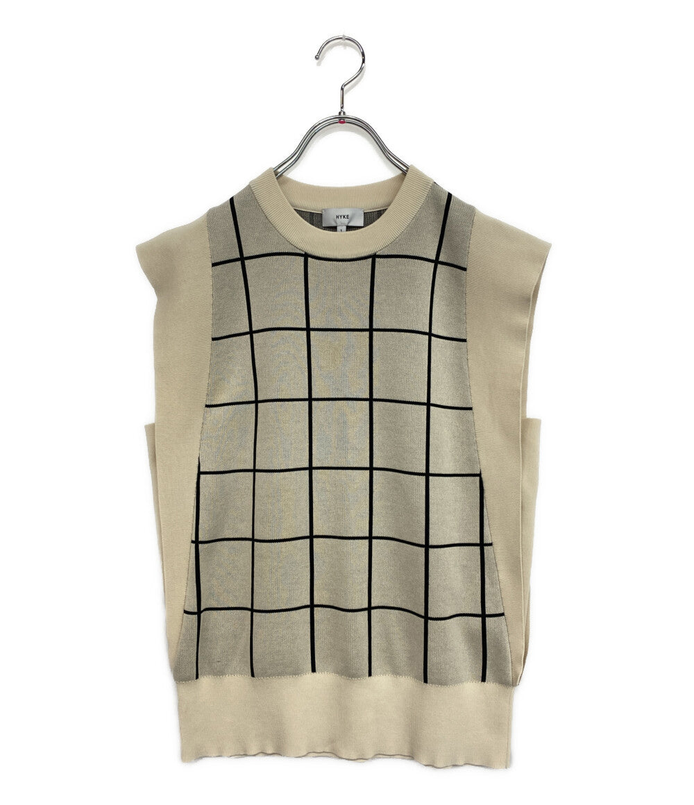 美品 HYKE ニット 22SS PLAID JACQUARD SLEEVELESS SWEATER 221-11277 レディース SIZE 1 ハイク