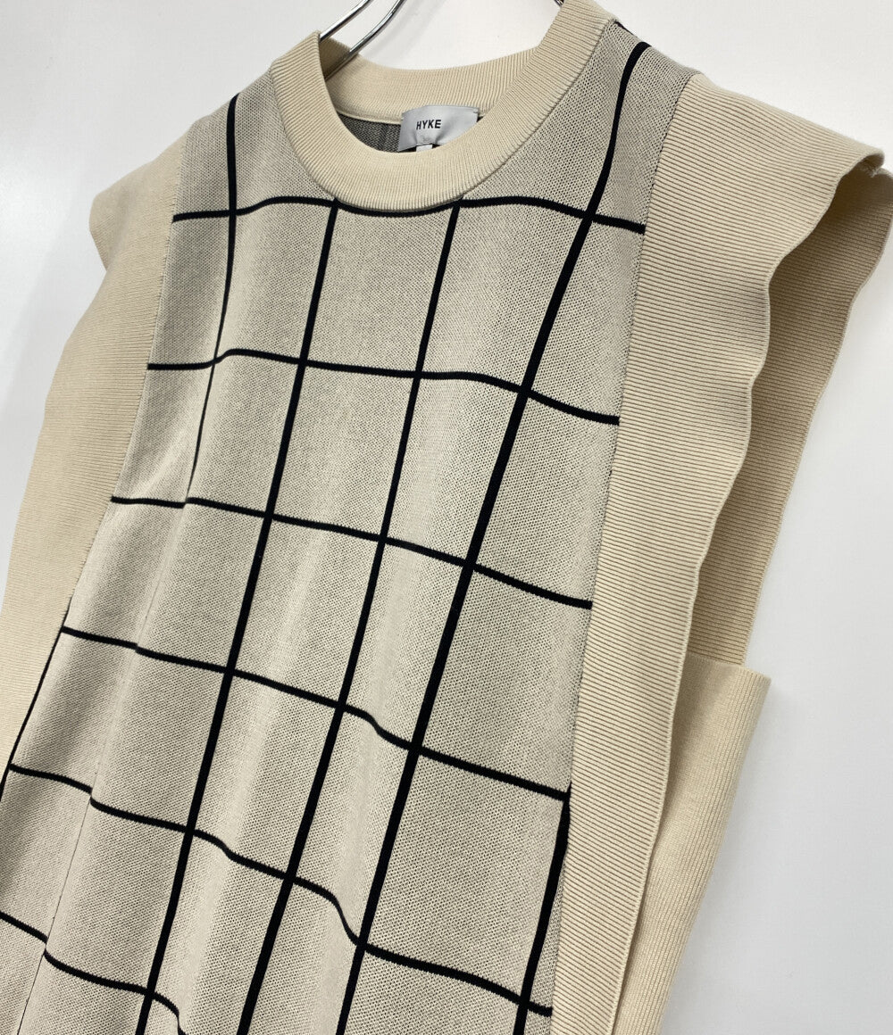 美品 HYKE ニット 22SS PLAID JACQUARD SLEEVELESS SWEATER 221-11277 レディース SIZE 1 ハイク