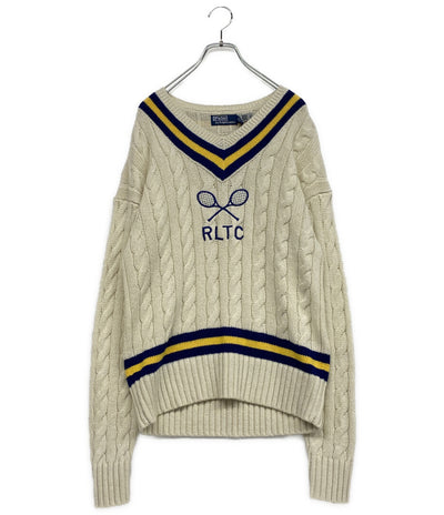 ポロ・ラルフローレン 美品 ニット エンブロイダリー コットンブレンド クリケット メンズ SIZE M POLO RALPH LAUREN
