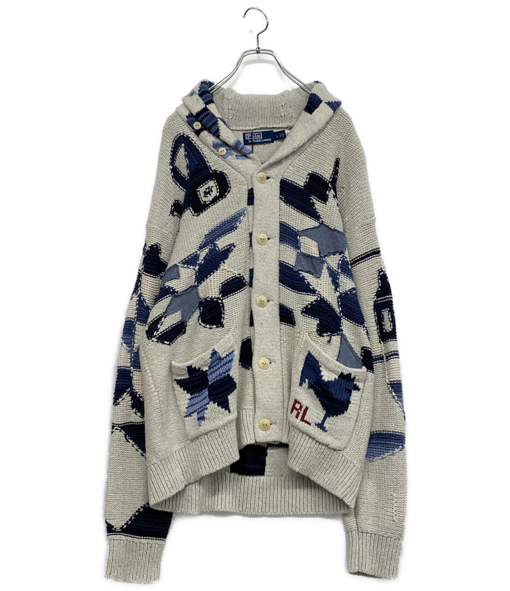ポロ・ラルフローレン 美品 パッチワーク コットンカーディガン ナチュラル メンズ SIZE L POLO RALPH LAUREN