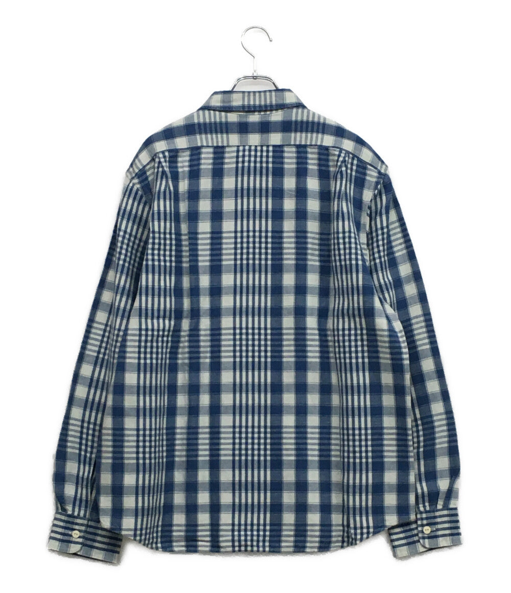 美品 RALPH LAUREN 長袖シャツ ワーク チェック リネン混 CLASSIC FIT INDIGO メンズ SIZE L ラルフローレン