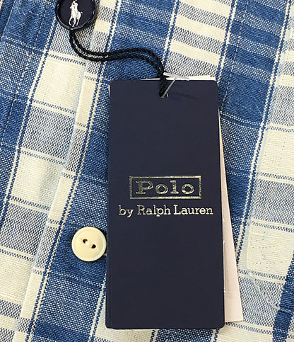 美品 RALPH LAUREN 長袖シャツ ワーク チェック リネン混 CLASSIC FIT INDIGO メンズ SIZE L ラルフローレン