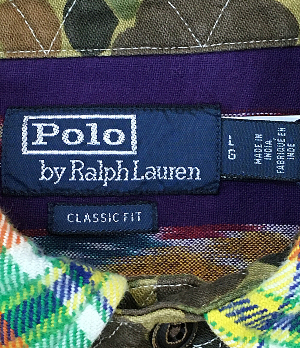 美品 RALPH LAUREN 長袖シャツ パッチワーク マルチ チンスト ネイティブ メンズ SIZE L ラルフローレン