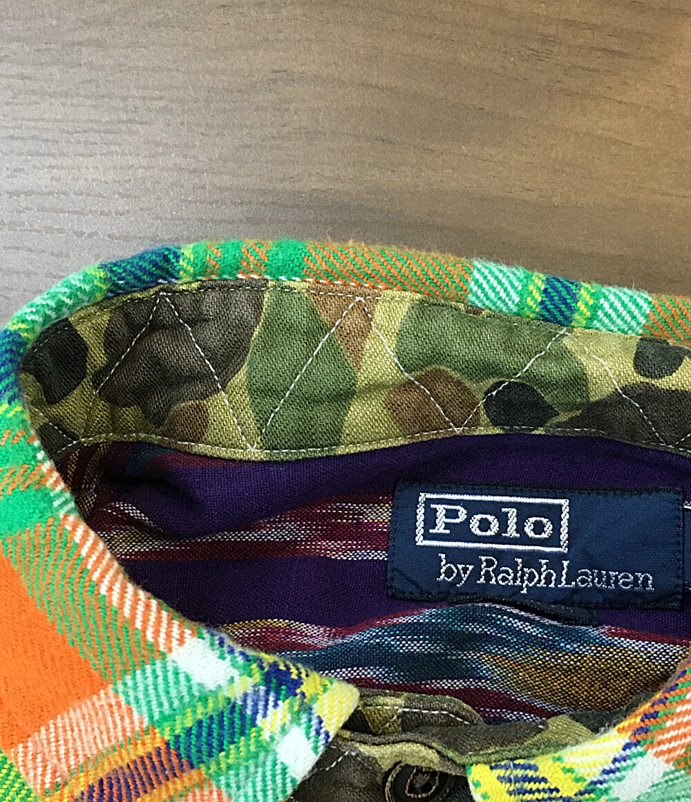 美品 RALPH LAUREN 長袖シャツ パッチワーク マルチ チンスト ネイティブ メンズ SIZE L ラルフローレン