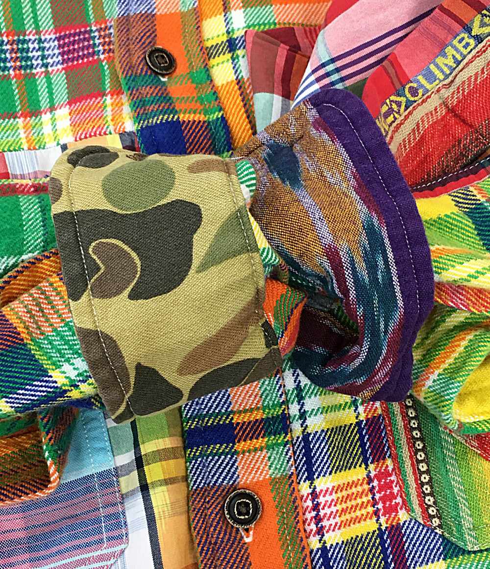 美品 RALPH LAUREN 長袖シャツ パッチワーク マルチ チンスト ネイティブ メンズ SIZE L ラルフローレン