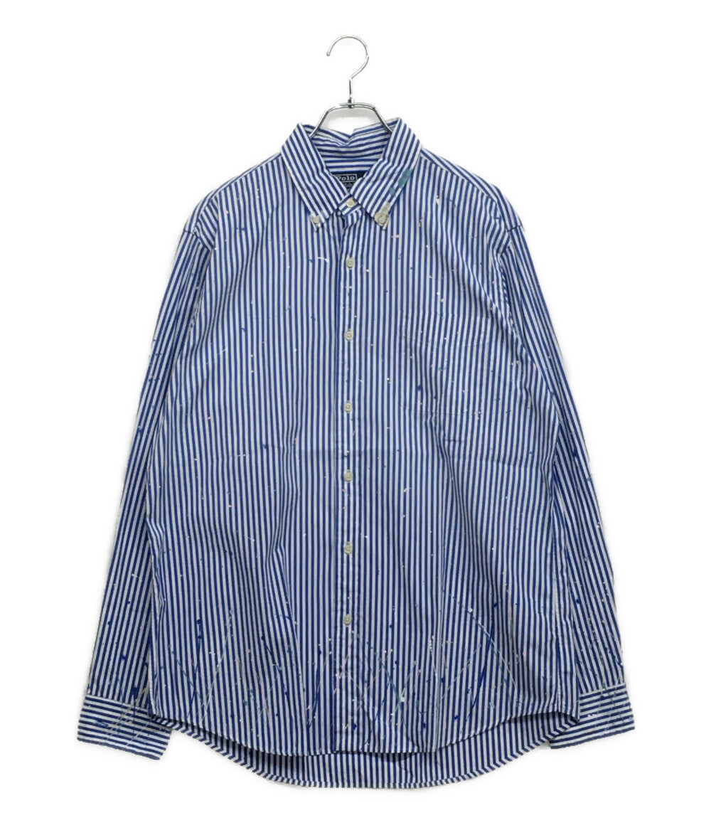 美品 POLO RALPH LAUREN 長袖シャツ ペイント ストライプ ポプリン メンズ SIZE L ポロ・ラルフローレン