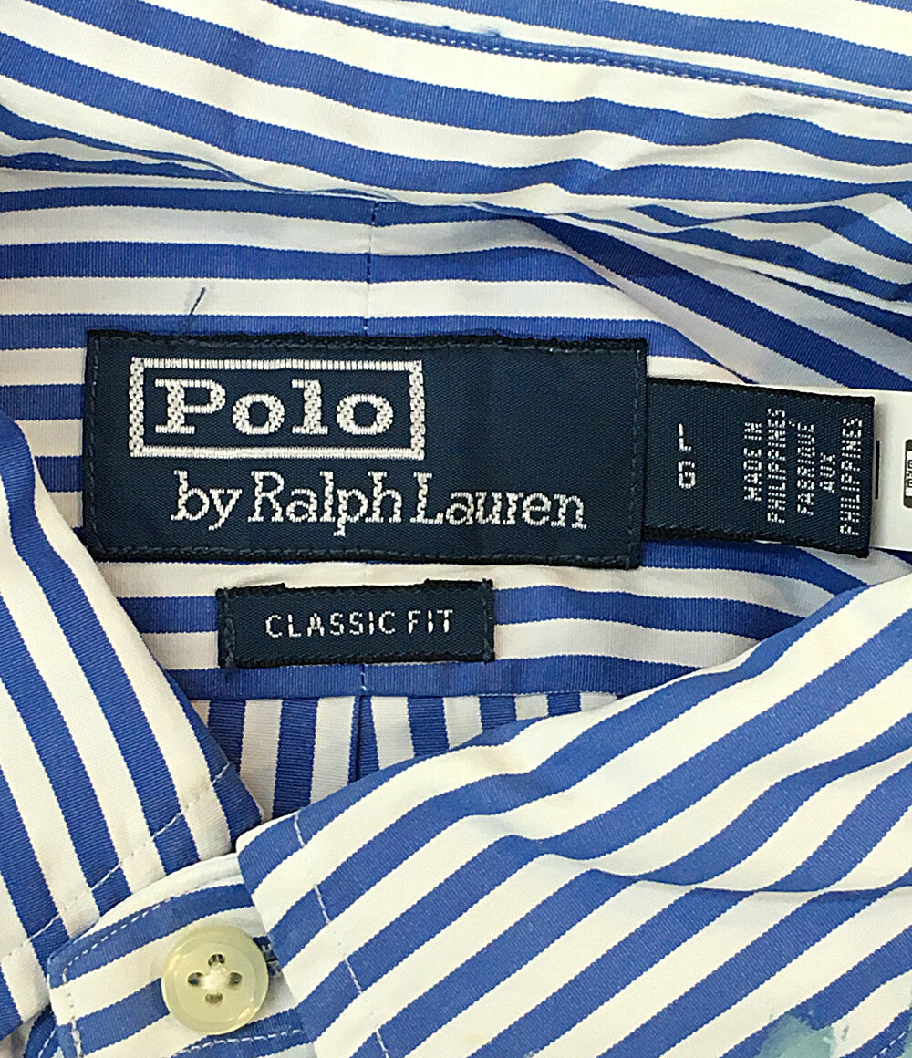 美品 POLO RALPH LAUREN 長袖シャツ ペイント ストライプ ポプリン メンズ SIZE L ポロ・ラルフローレン