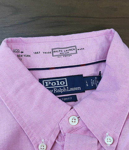 美品 POLO RALPH LAUREN 長袖シャツ BD オックスフォード ピンク ワンポケ 袖ポニー メンズ SIZE L ポロ・ラルフローレン
