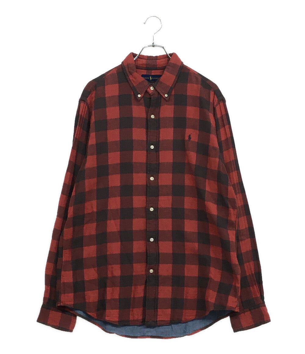 POLO RALPH LAUREN 長袖シャツ CLASSIC FIT INDIGO ブロック ダブルフェイス RED メンズ SIZE L ポロ・ラルフローレン