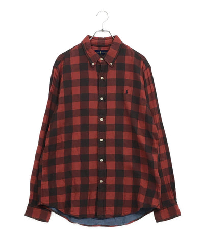 POLO RALPH LAUREN 長袖シャツ CLASSIC FIT INDIGO ブロック ダブルフェイス RED メンズ SIZE L ポロ・ラルフローレン