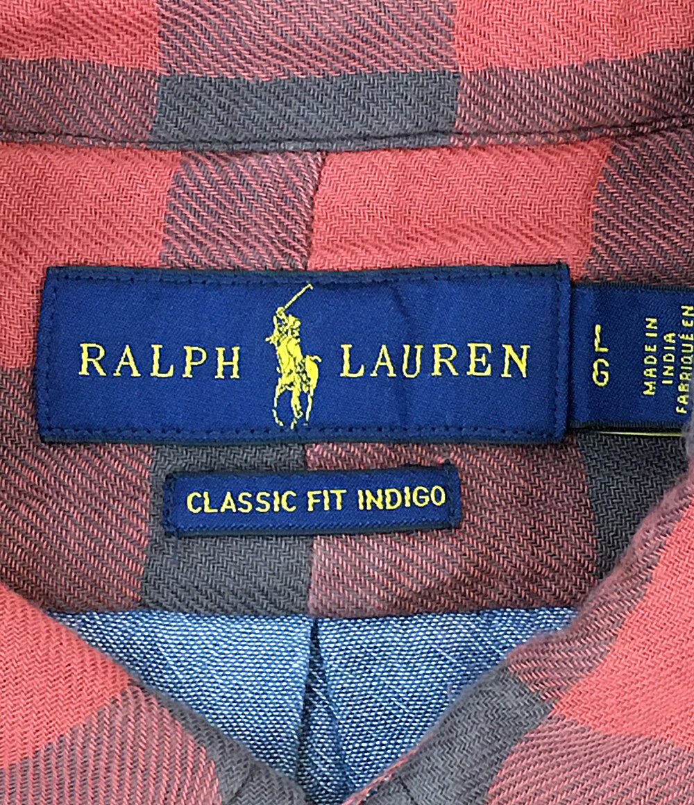 POLO RALPH LAUREN 長袖シャツ CLASSIC FIT INDIGO ブロック ダブルフェイス RED メンズ SIZE L ポロ・ラルフローレン