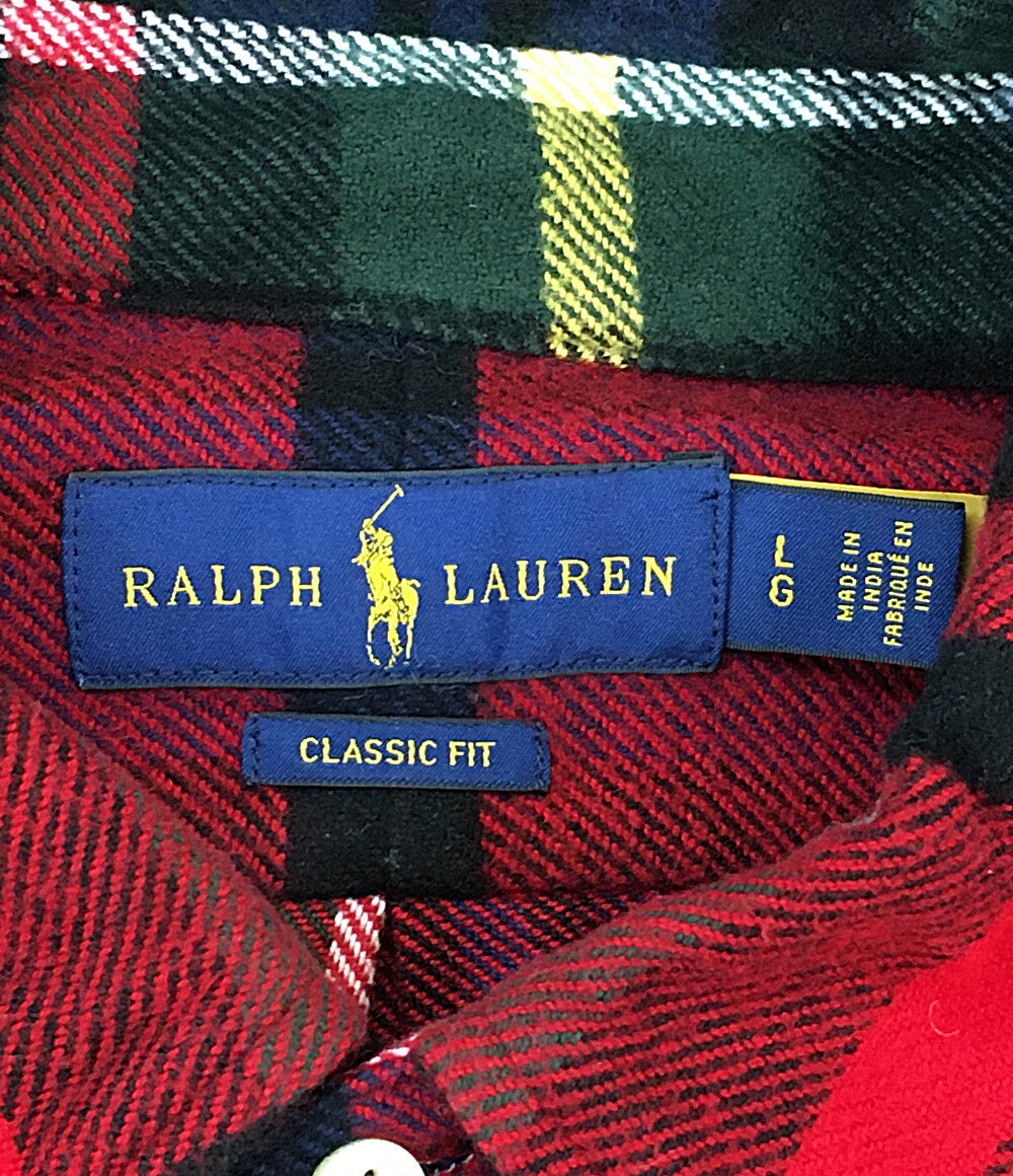 RALPH LAUREN 長袖シャツ ボタンダウン ヘビーネル RED メンズ SIZE L ラルフローレン