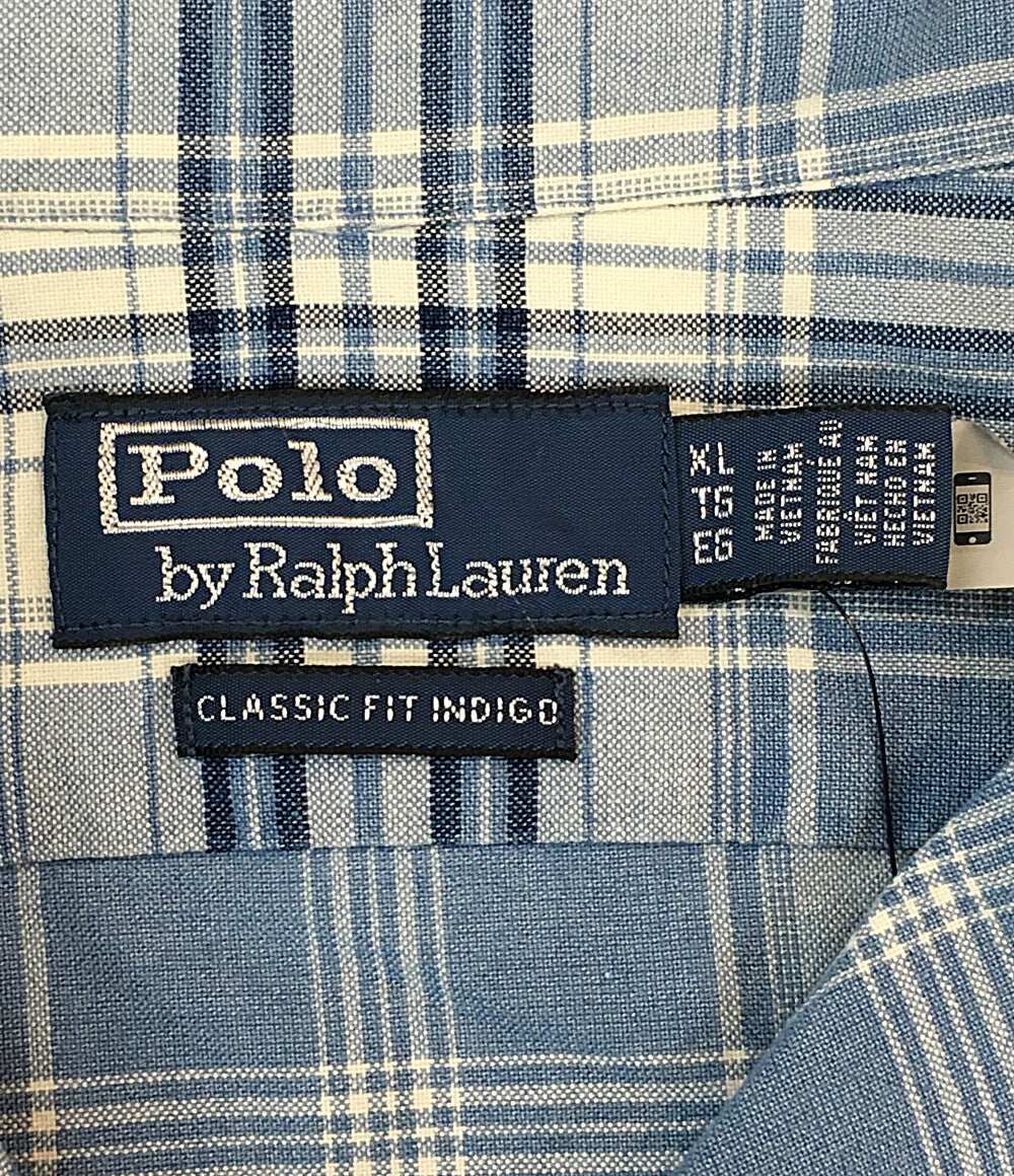 美品 RALPH LAUREN 長袖シャツ チェック オープンカラー CLASSIC FIT INDIGO メンズ SIZE XL ラルフローレン