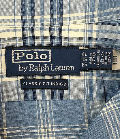 美品 RALPH LAUREN 長袖シャツ チェック オープンカラー CLASSIC FIT INDIGO メンズ SIZE XL ラルフローレン