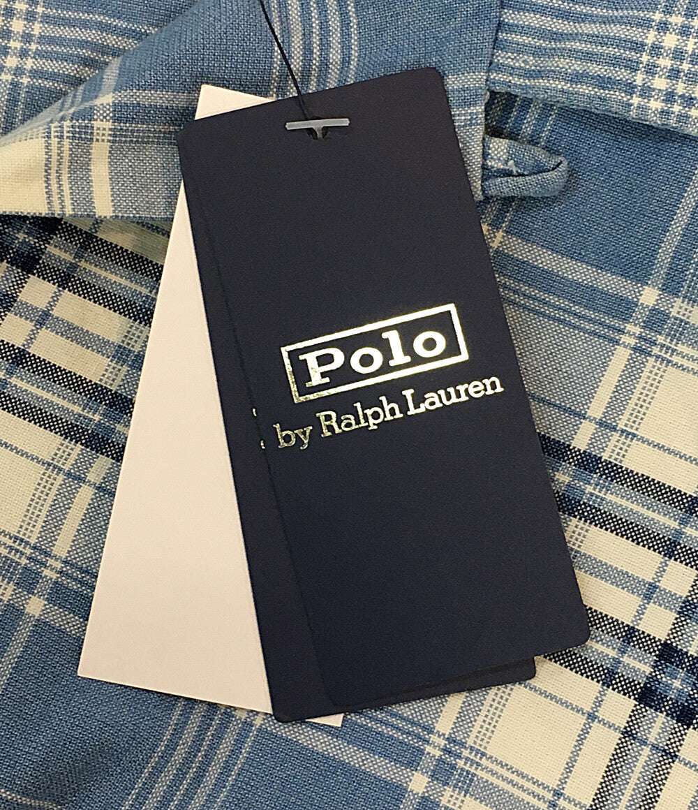 美品 RALPH LAUREN 長袖シャツ チェック オープンカラー CLASSIC FIT INDIGO メンズ SIZE XL ラルフローレン