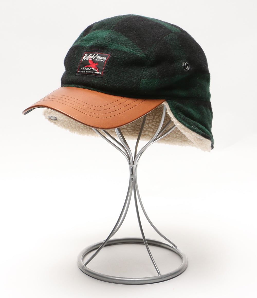 POLO COUNTRY ポロカントリ― イヤーフラップキャップ バッファローチェック ウールブレンド レザー メンズ