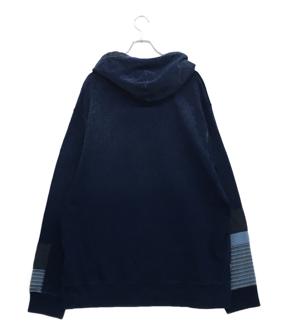 美品 POLO RALPH LAUREN パーカー インディゴ フレンチテリー パッチワークフーディ メンズ SIZE XXL ポロ・ラルフローレン