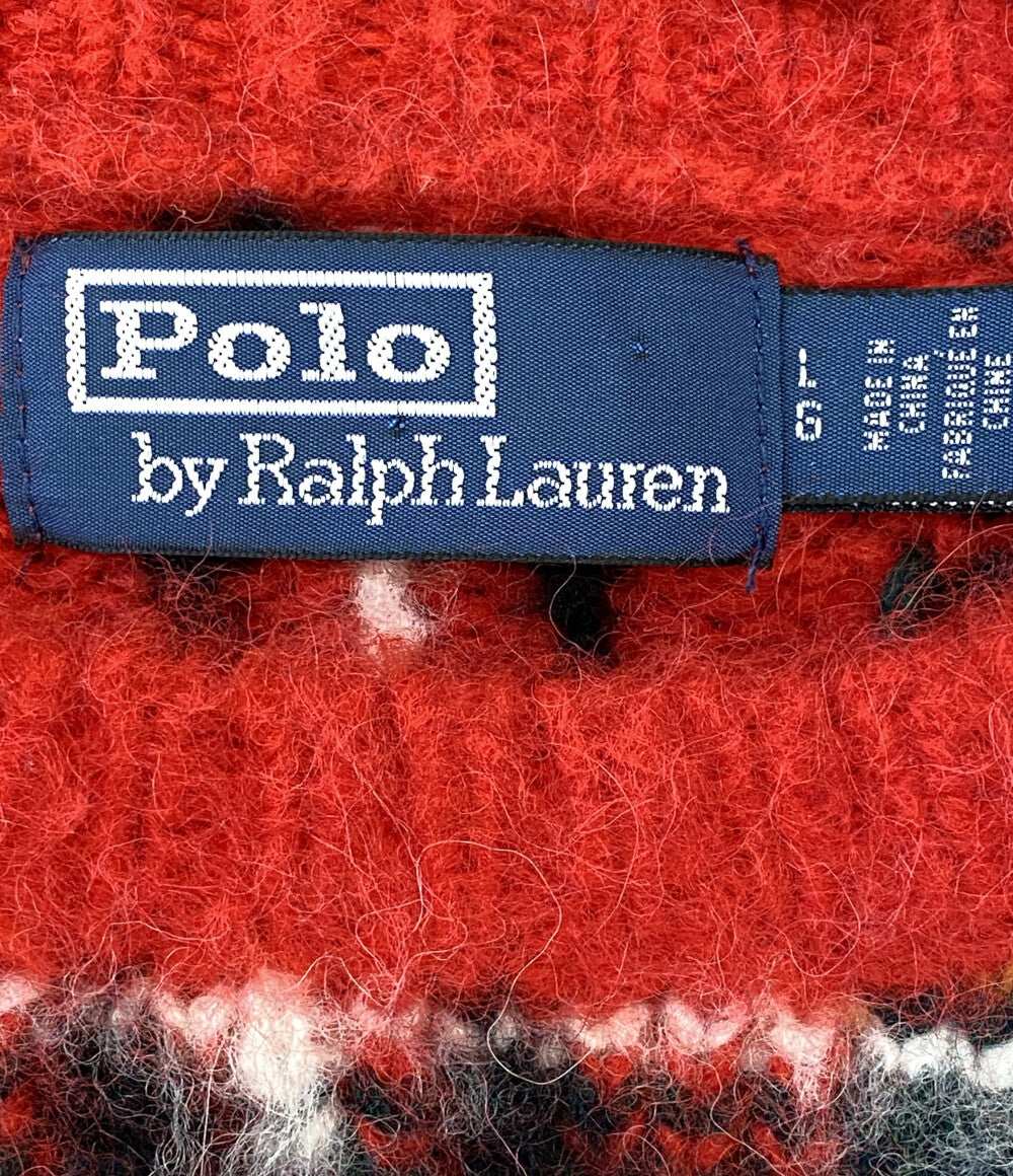美品 RALPH LAUREN ニット チェック ウールブレンド レッド メンズ SIZE L ラルフローレン