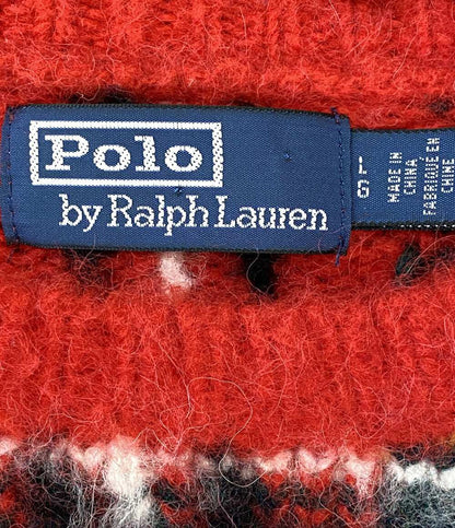 美品 RALPH LAUREN ニット チェック ウールブレンド レッド メンズ SIZE L ラルフローレン
