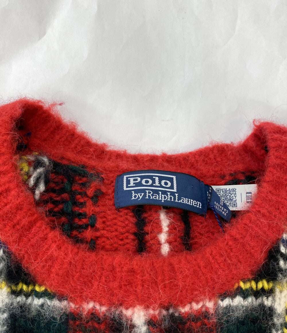 美品 RALPH LAUREN ニット チェック ウールブレンド レッド メンズ SIZE L ラルフローレン