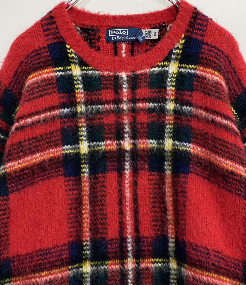 美品 RALPH LAUREN ニット チェック ウールブレンド レッド メンズ SIZE L ラルフローレン