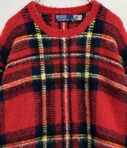 美品 RALPH LAUREN ニット チェック ウールブレンド レッド メンズ SIZE L ラルフローレン