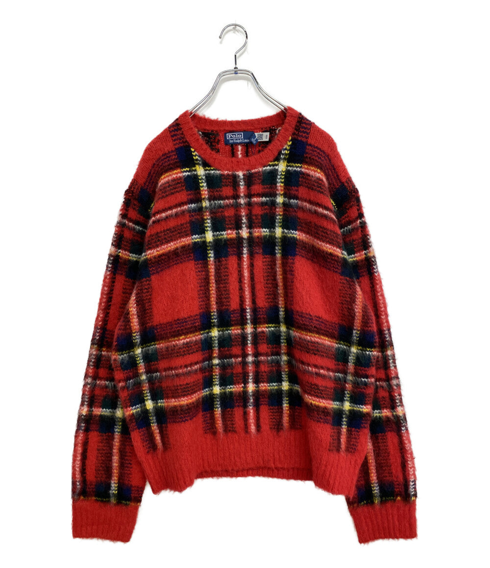 美品 RALPH LAUREN ニット チェック ウールブレンド レッド メンズ SIZE L ラルフローレン