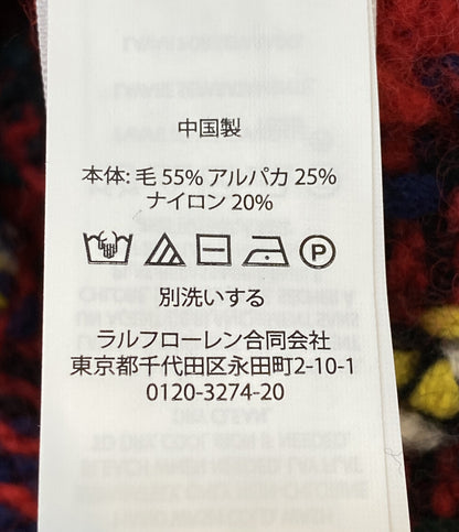 美品 RALPH LAUREN ニット チェック ウールブレンド レッド メンズ SIZE L ラルフローレン