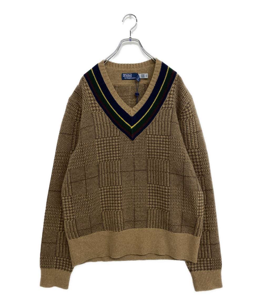 RALPH LAUREN ニット カシミア混 Vネック チルデン ブラウン 柄 メンズ SIZE L ラルフローレン