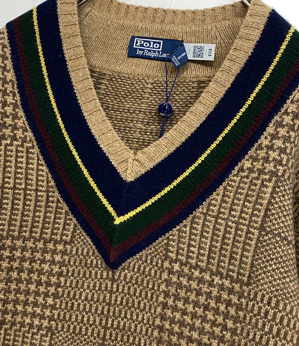 RALPH LAUREN ニット カシミア混 Vネック チルデン ブラウン 柄 メンズ SIZE L ラルフローレン
