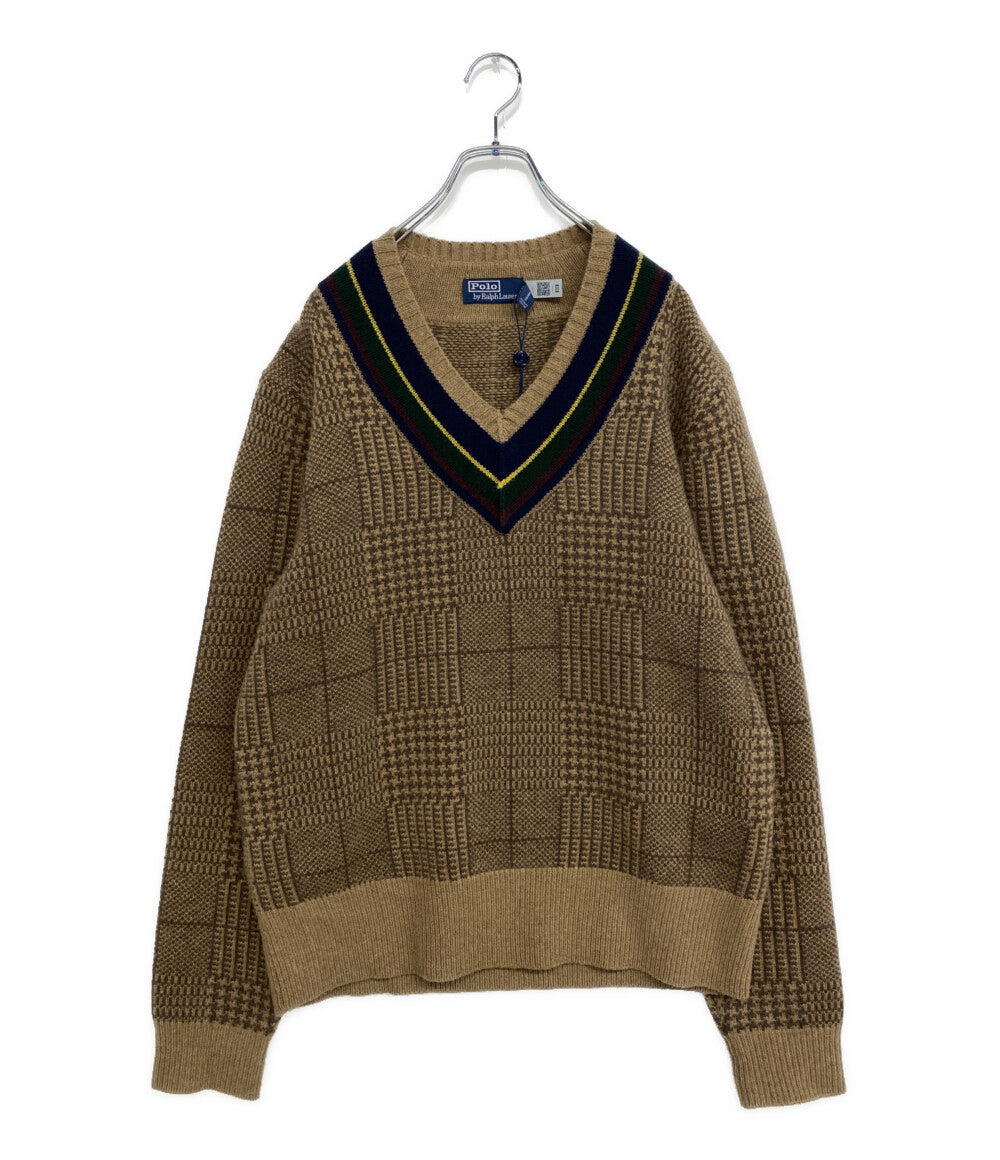 RALPH LAUREN ニット カシミア混 Vネック チルデン ブラウン 柄 メンズ SIZE L ラルフローレン