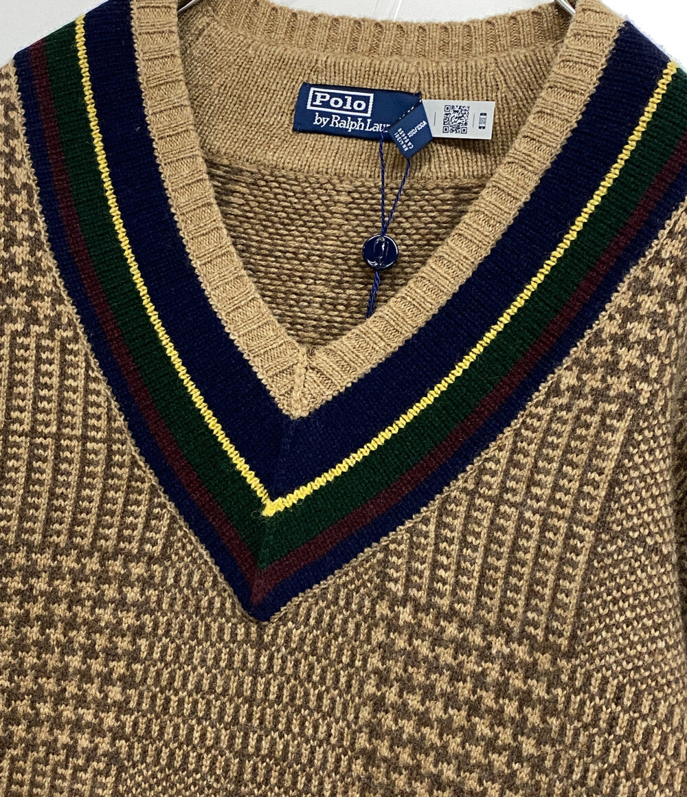 RALPH LAUREN ニット カシミア混 Vネック チルデン ブラウン 柄 メンズ