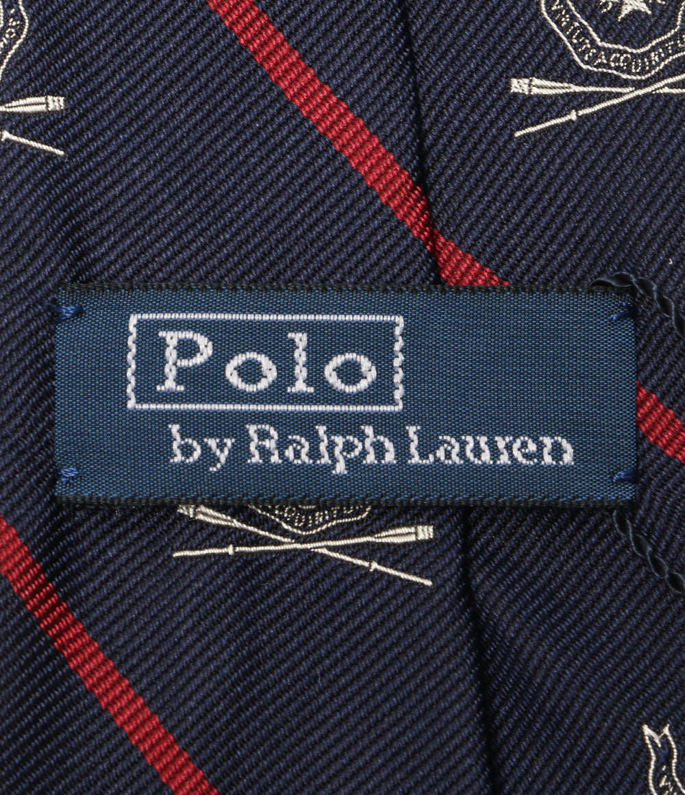 美品 POLO RALPH LAUREN ネクタイ ストライプド シルク レップ クラブ ネイビー メンズ ポロ・ラルフローレン