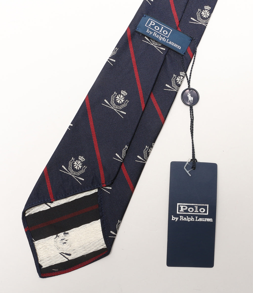 美品 POLO RALPH LAUREN ネクタイ ストライプド シルク レップ クラブ ネイビー メンズ ポロ・ラルフローレン