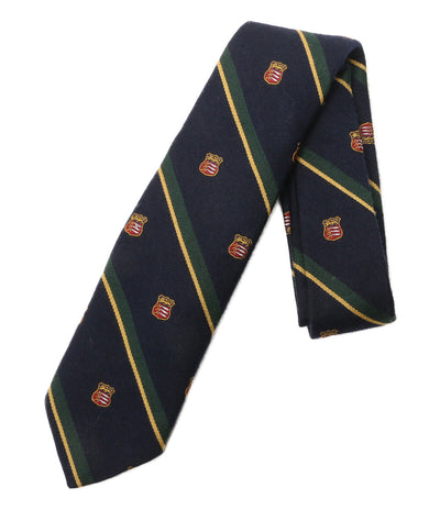 美品 POLO RALPH LAUREN ネクタイ ストライプ ウール&シルク ネイビー メンズ ポロ・ラルフローレン