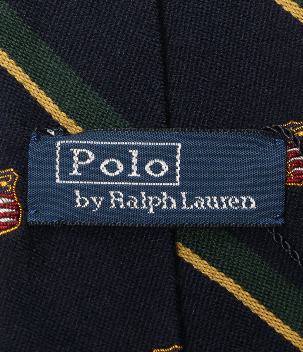 美品 POLO RALPH LAUREN ネクタイ ストライプ ウール&シルク ネイビー メンズ ポロ・ラルフローレン