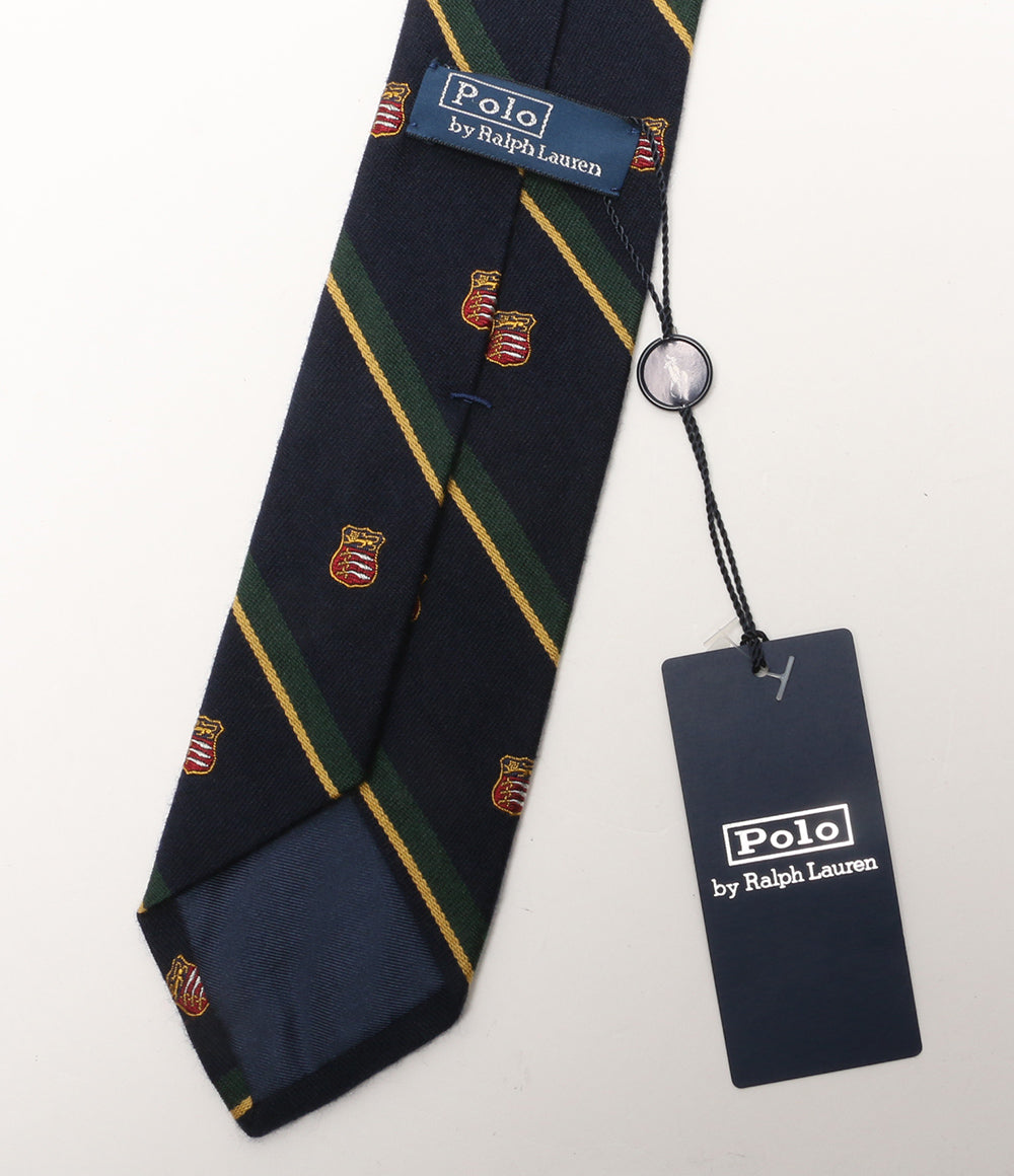 美品 POLO RALPH LAUREN ネクタイ ストライプ ウール&シルク ネイビー メンズ ポロ・ラルフローレン