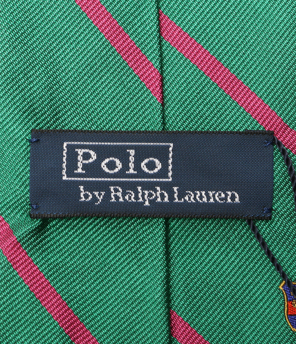 美品 POLO RALPH LAUREN ネクタイ ストライプド シルク レップ クラブ ライトグリーン メンズ ポロ・ラルフローレン