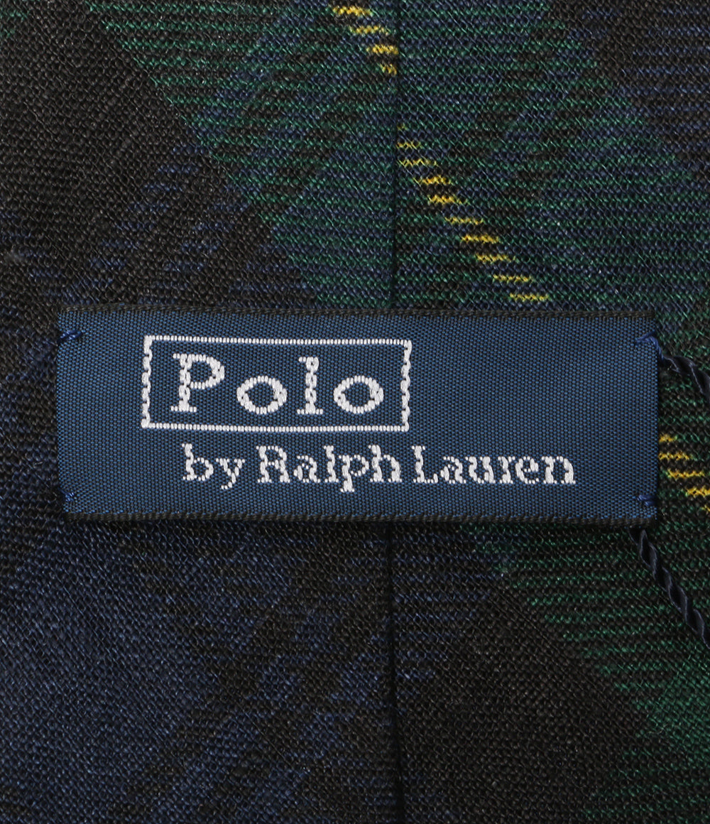 美品 POLO RALPH LAUREN ネクタイ ブラックウォッチ リネン グリーン メンズ ポロ・ラルフローレン